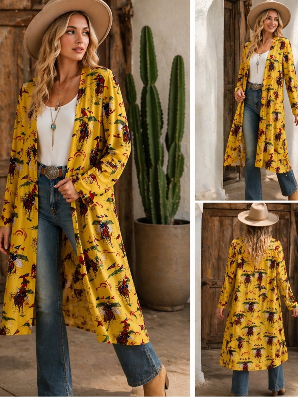 ROPER Yellow Western Rodeo Print Lightweight Long Duster Kimono M